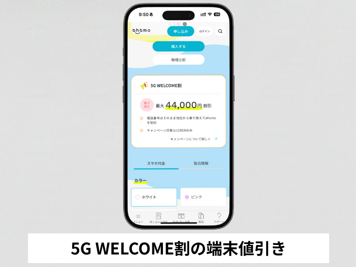 5G WELCOME割で端末代が値引きされる