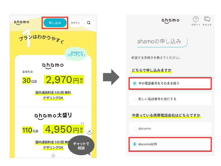 ahamoの公式サイトにアクセスする