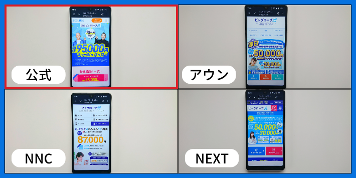 公式サイトと代理店のキャッシュバックを比較
