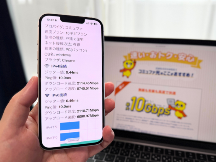コミュファ光10ギガの実測速度は平均2129Mbps