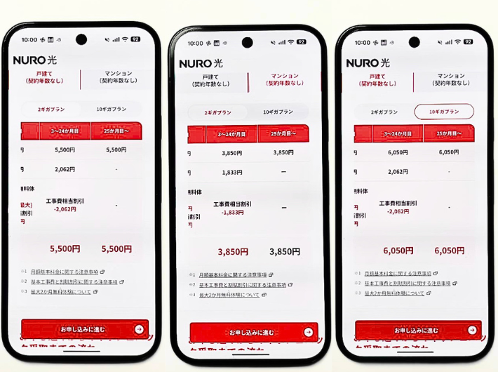 NURO光とソフトバンク光の料金を比較