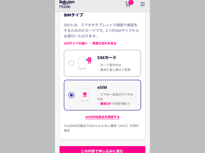 手順4｜オプションとSIMタイプを選択して申し込む