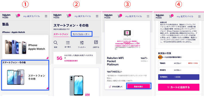 Rakuten WiFi Pocketをカートに入れる