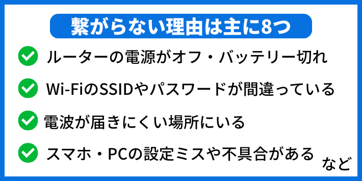 よくある原因別|ポケット型Wi-Fiが繋がらない主な理由